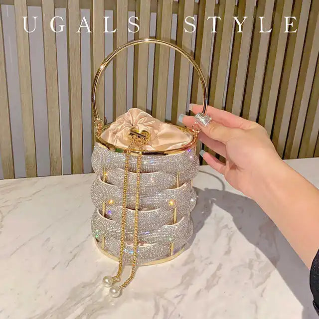 Woven Rhinestone Bucket Woven Clutch Bags Boutique Multicolo