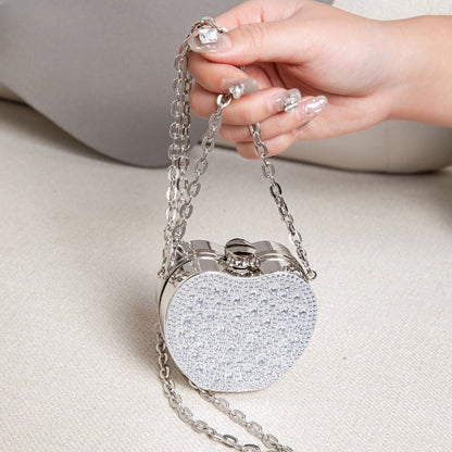 Elegant Mini Double Sided Rhinestone Purse – Heart Shaped Acrylic Mirror Handbag