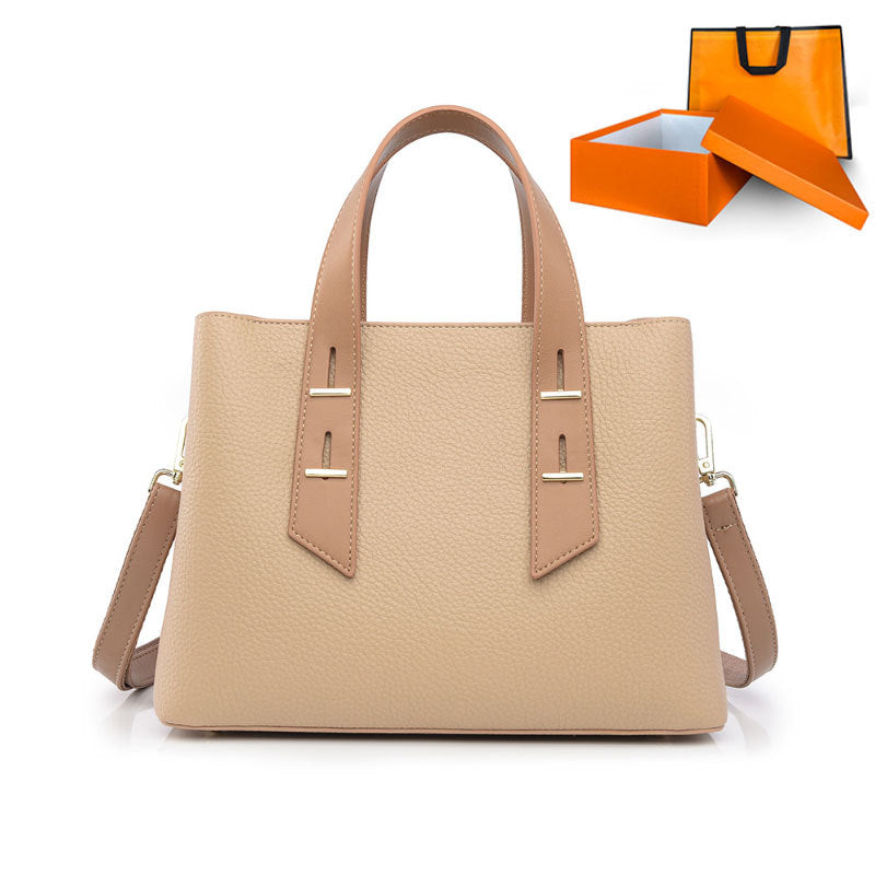 Simple Large Capacity Cross Body Soft Leather Handbag