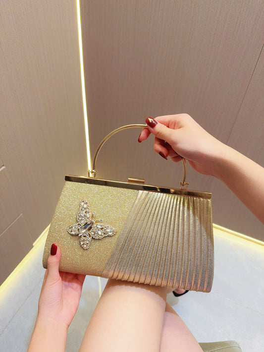 Evening Wedding Clutch Dress Pleated Skew Dinner Party Party Diamond Set Banquet