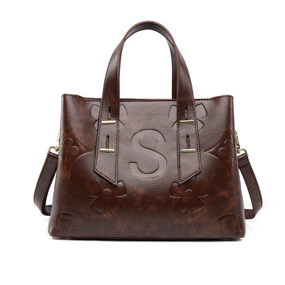 Simple Large Capacity Cross Body Soft Leather Handbag