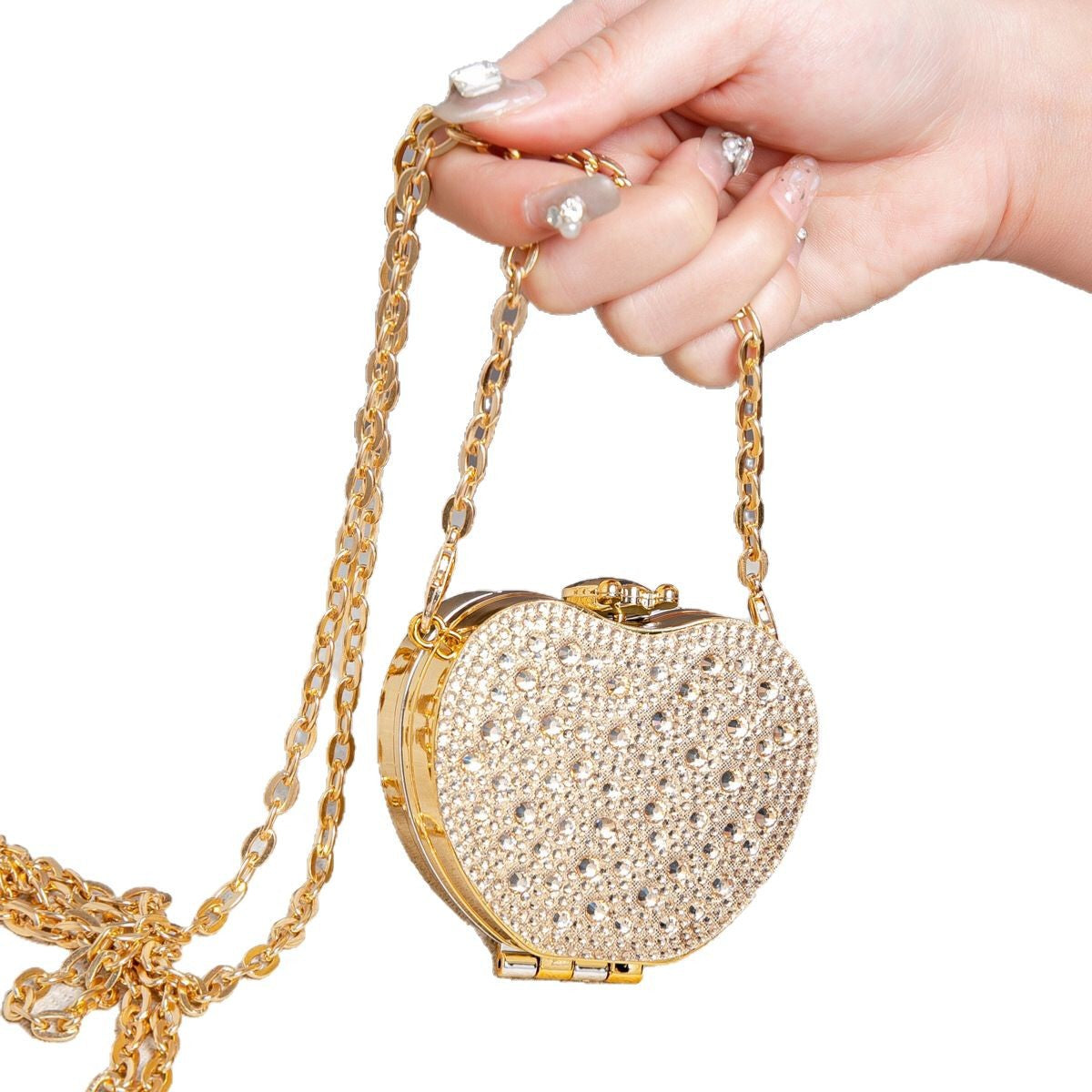 Elegant Mini Double Sided Rhinestone Purse – Heart Shaped Acrylic Mirror Handbag