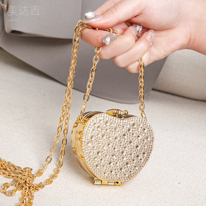 Elegant Mini Double Sided Rhinestone Purse – Heart Shaped Acrylic Mirror Handbag
