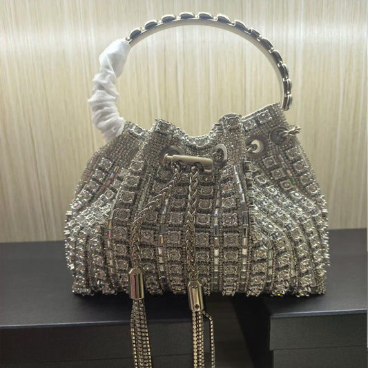 Dinner Refined Rhinestone Chain Simple Fully Jewelled Bucket Bags