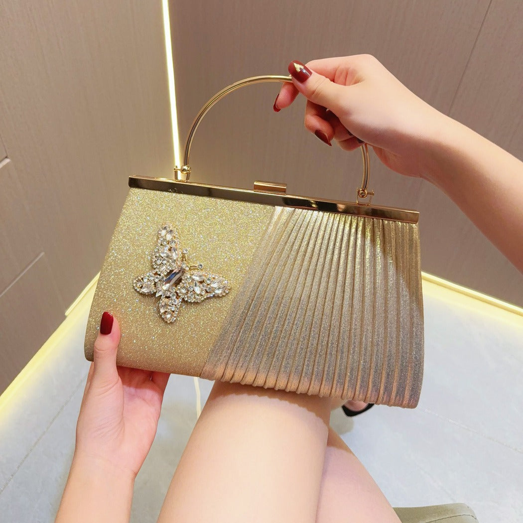 Evening Wedding Clutch Dress Pleated Skew Dinner Party Party Diamond Set Banquet