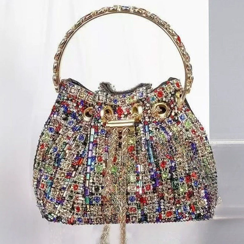 Dinner Refined Rhinestone Chain Simple Fully Jewelled Bucket Bags