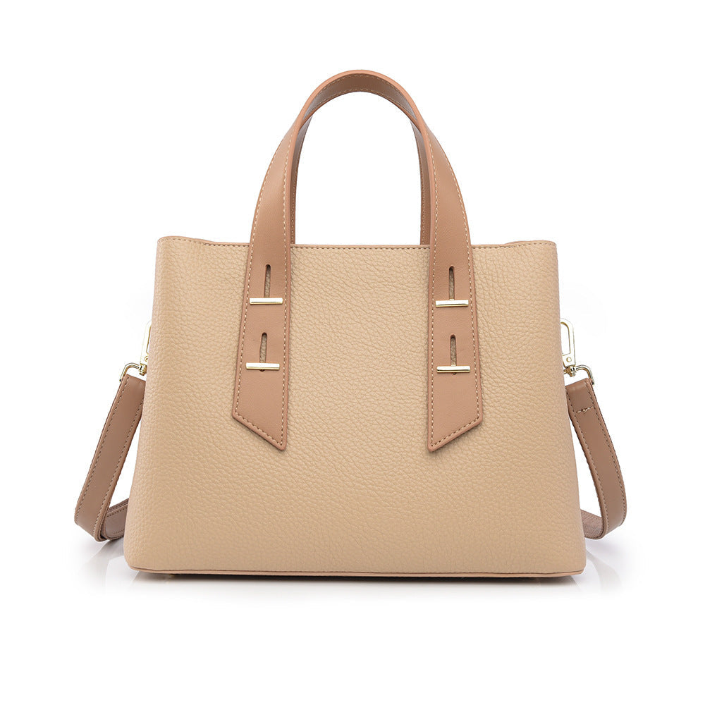 Simple Large Capacity Cross Body Soft Leather Handbag