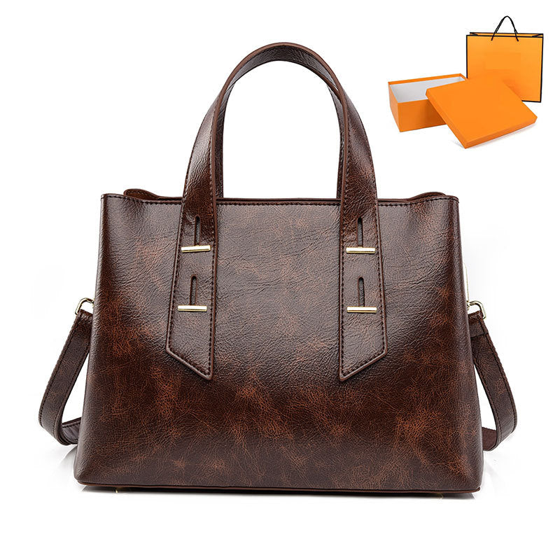 Simple Large Capacity Cross Body Soft Leather Handbag