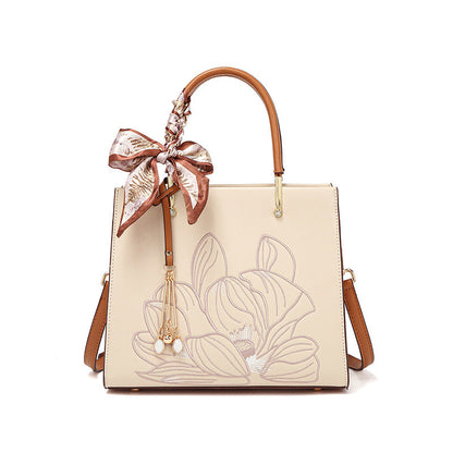 Spring Elegant Graceful Mother Chinese Embroidery Large Capacity Office Handbag