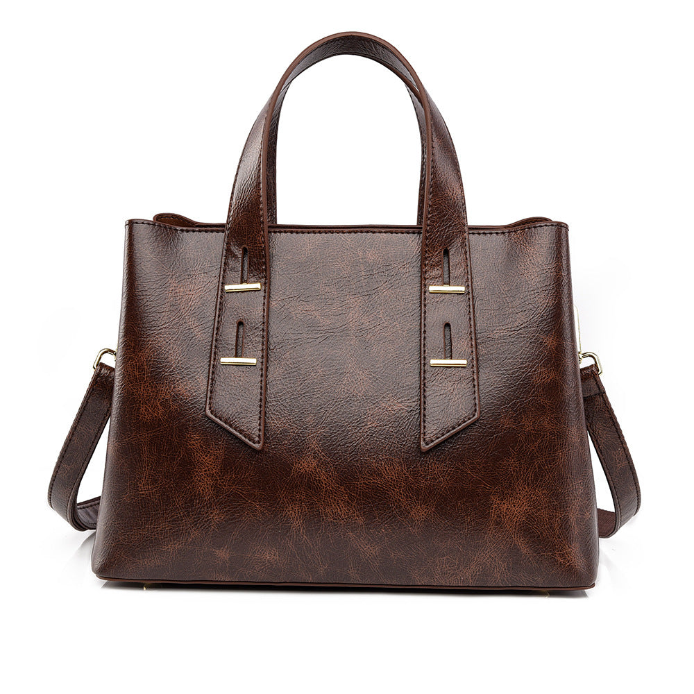 Simple Large Capacity Cross Body Soft Leather Handbag