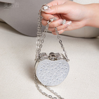 Elegant Mini Double Sided Rhinestone Purse – Heart Shaped Acrylic Mirror Handbag