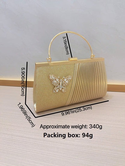 Evening Wedding Clutch Dress Pleated Skew Dinner Party Party Diamond Set Banquet