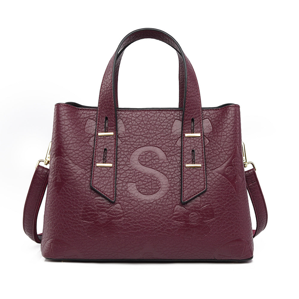 Simple Large Capacity Cross Body Soft Leather Handbag