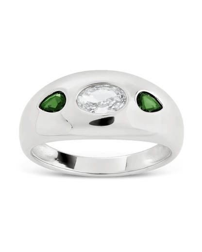 Sterling Silver Triple-Stone Tapered Dome Ring