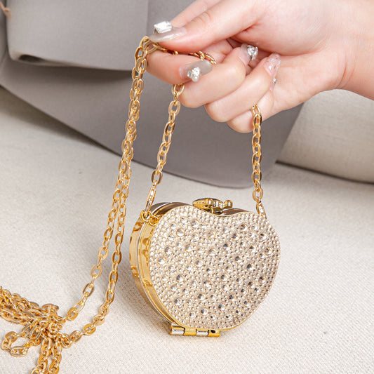 Elegant Mini Double Sided Rhinestone Purse – Heart Shaped Acrylic Mirror Handbag
