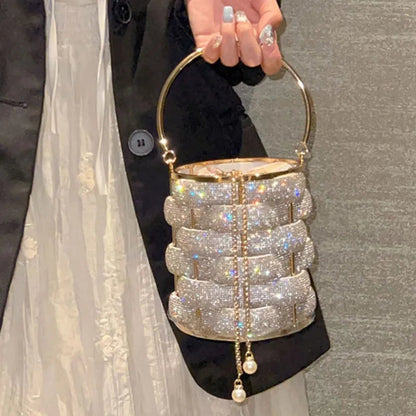 Woven Rhinestone Bucket Woven Clutch Bags Boutique Multicolo