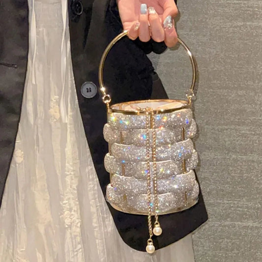 Woven Rhinestone Bucket Woven Clutch Bags Boutique Multicolo