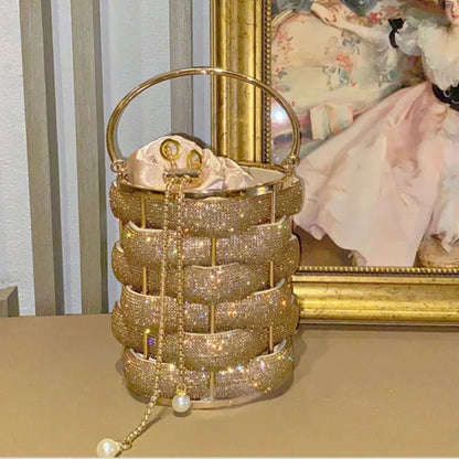 Woven Rhinestone Bucket Woven Clutch Bags Boutique Multicolo