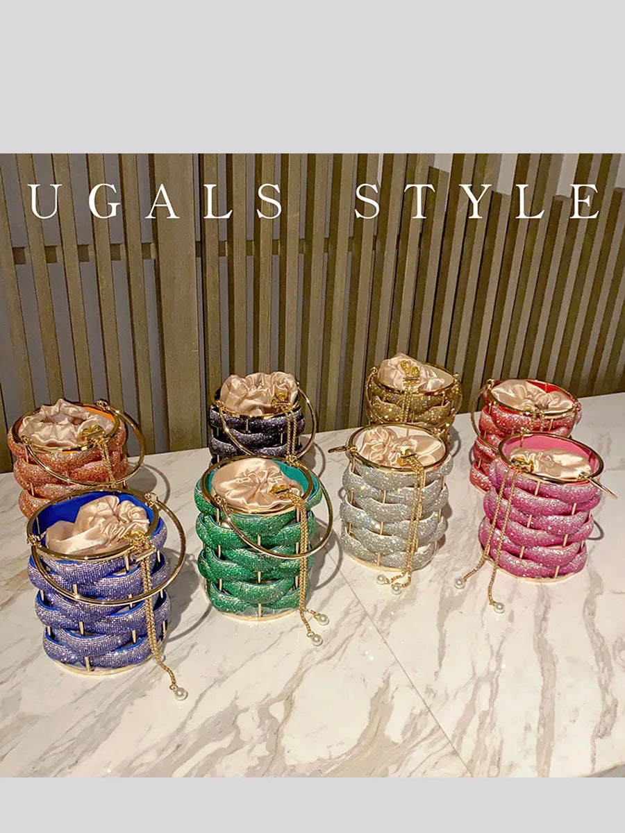 Woven Rhinestone Bucket Woven Clutch Bags Boutique Multicolo