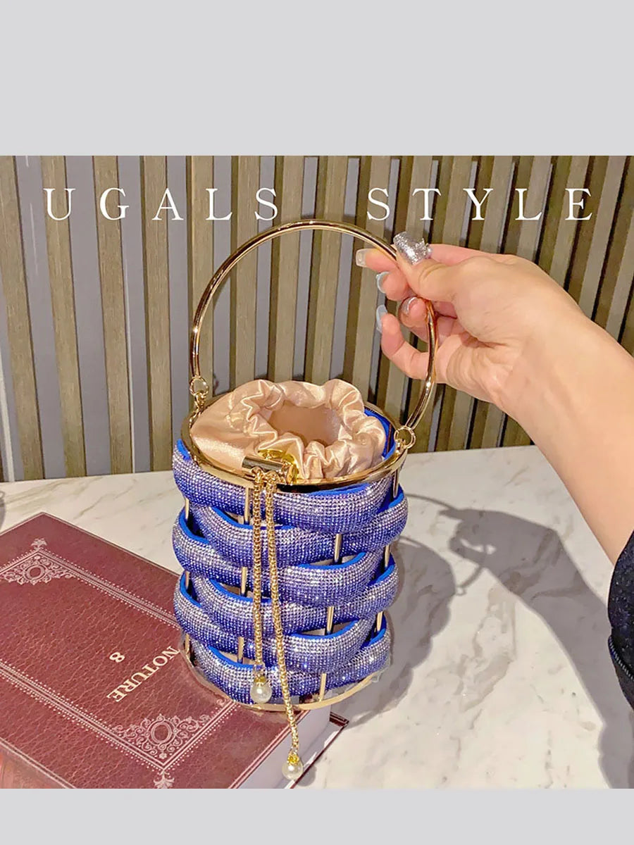 Woven Rhinestone Bucket Woven Clutch Bags Boutique Multicolo