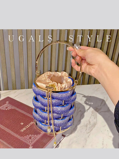 Woven Rhinestone Bucket Woven Clutch Bags Boutique Multicolo