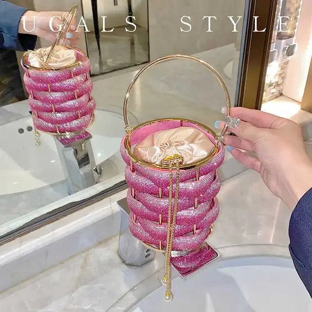 Woven Rhinestone Bucket Woven Clutch Bags Boutique Multicolo