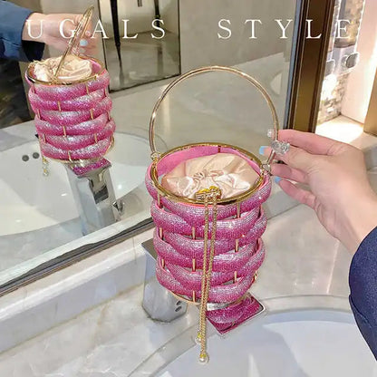 Woven Rhinestone Bucket Woven Clutch Bags Boutique Multicolo