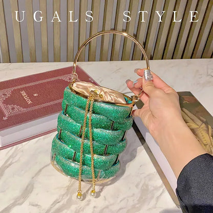 Woven Rhinestone Bucket Woven Clutch Bags Boutique Multicolo
