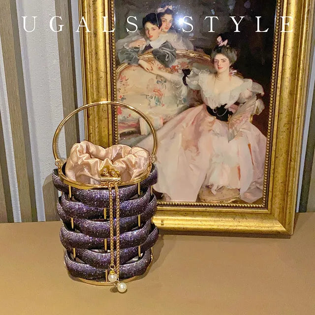 Woven Rhinestone Bucket Woven Clutch Bags Boutique Multicolo